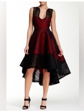 Issue New York | Burgandy Honeycomb Textured Structured High Low Dress Gown